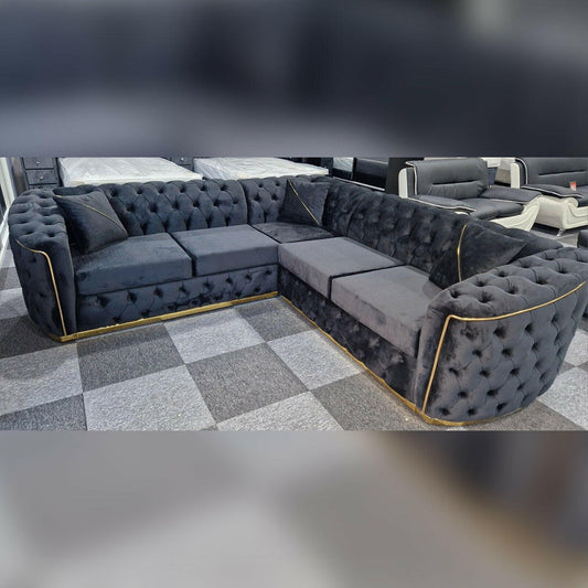Toronto Chesterfield Corner Sofa Black & Gold - Envogue Furniture