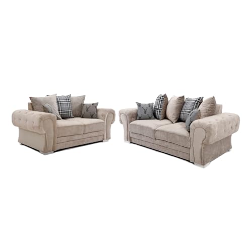 Verona - Corner Sofa - 3 Seater - 2 Seater - Mink Fabric - Scatterback Cushions (3+2 Seater)|B0DR625N4Y