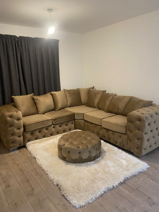 Ashton Chesterfield 5 Seater Corner Couch Mink Plush Sofa 