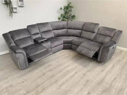 Berlin Electric Recliner Sofa Corner Grey Fabric - Oak Sofa Land
