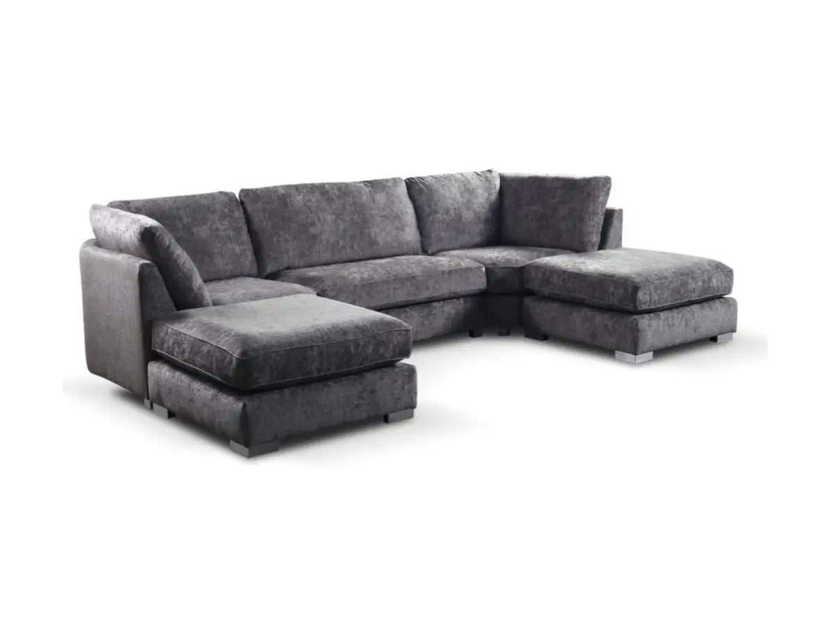 Bishop U Shape Sofa Luxe Chenille Platinum Grey - Oak Sofa Land