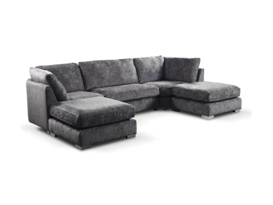 Bishop U Shape Sofa Luxe Chenille Platinum Grey - Oak Sofa Land