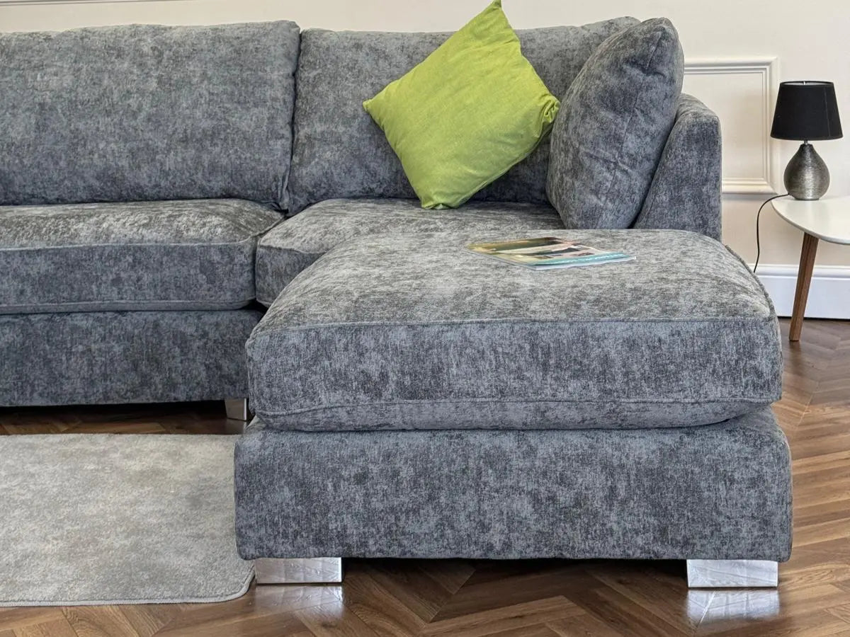 Bishop U Shape Sofa Luxe Chenille Platinum Grey - Oak Sofa Land