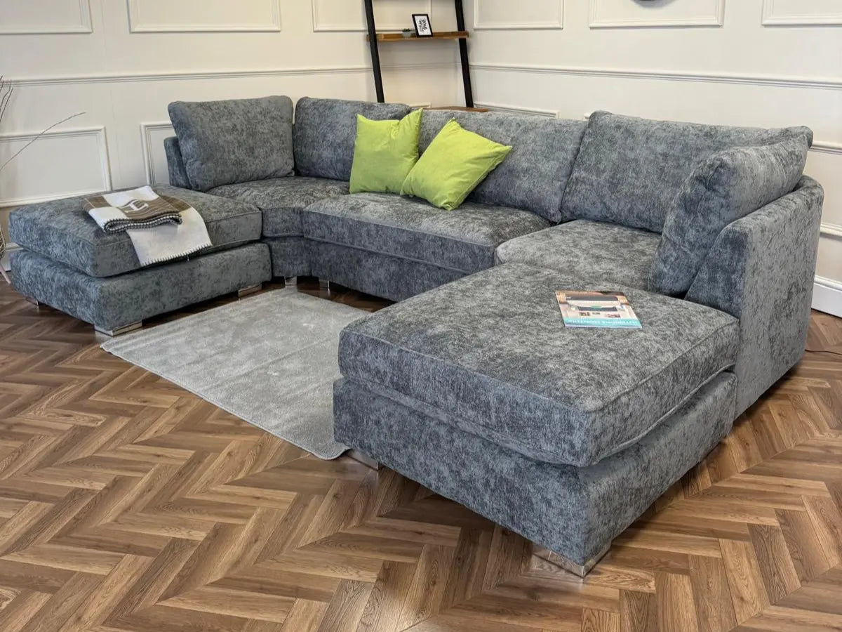 Bishop U Shape Sofa Luxe Chenille Platinum Grey - Oak Sofa Land