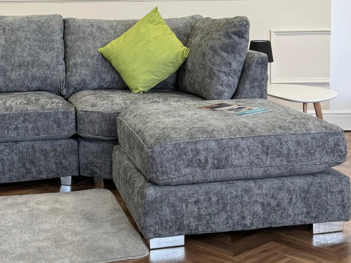 Bishop U Shape Sofa Luxe Chenille Platinum Grey - Oak Sofa Land