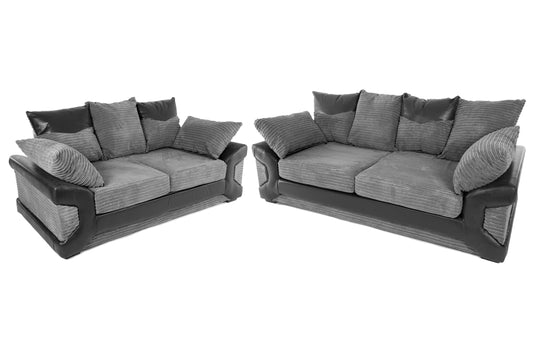 Dino 3 + 2 Seater Sofa Set Black/Grey Cord 