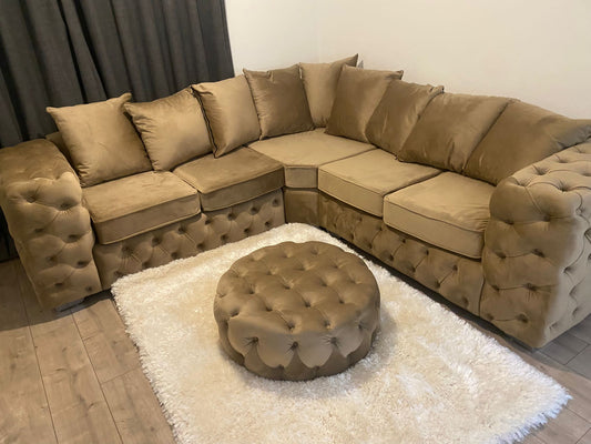 Ashton Chesterfield 5 Seater Corner Couch Mink Plush Sofa 