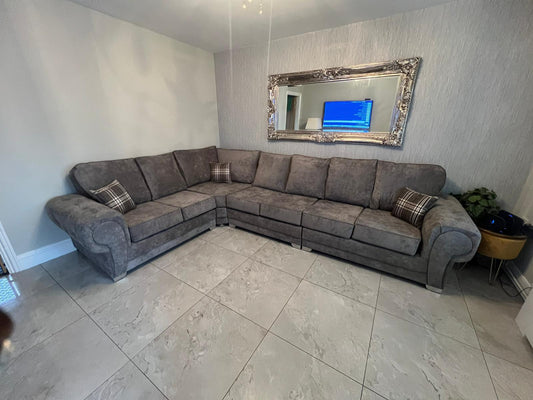 7 Seater Verona Full Back Corner Sofa Grey, Black, Mink 