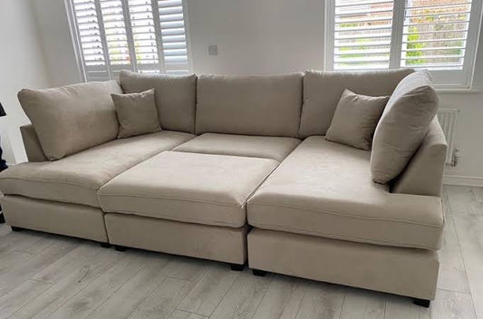 Carnaby Small U Shape Sofa with Footstool  [ Cream plush ] 