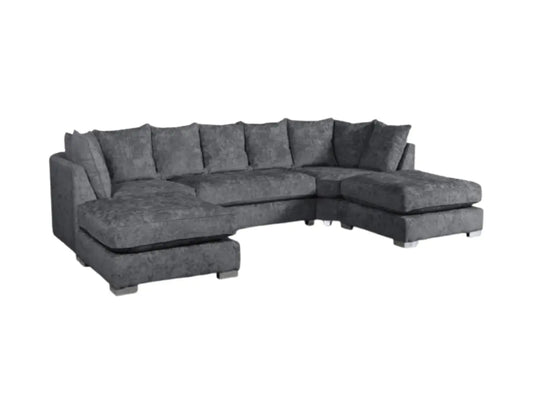 London U Shape Sofa – Luxury Chenille Fabric with Scatter Cushions & Movable Footstools - Oak Sofa Land