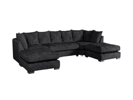 London U Shape Corner Sofa – Luxury Chenille with Scatter Cushions & Movable Footstools - Oak Sofa Land