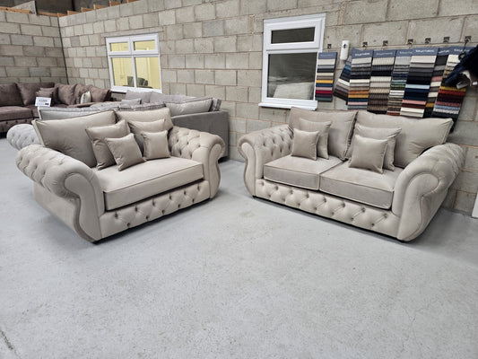 3+2 Rio Chesterfield Sofa Set - New Coffee Plush Fabric 