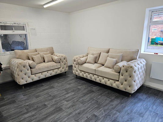 Sofas | 3+2 Seater | Royale Ashton Chesterfield | Cream Plush Velvet |197443118681